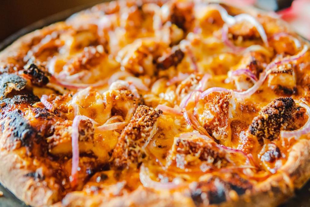Pizza Bbq Chicken · Cheddar and mozzarella cheese, red onion, crispy chicken, topped with hot and BBQ sauce.