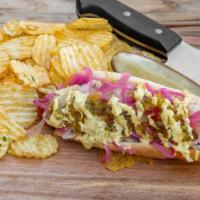 1/4 Lb. The Works Hot Dog · Sauerkraut, pickled onions and mustard aioli.