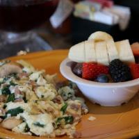 Protein Scramble · Most popular dishes. Chicken apple sausage, egg whites, mushrooms, spinach and onions (choos...