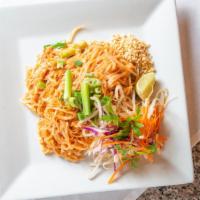 Phad Thai · Stir-fried rice noodles, chicken, egg, bean sprouts, peanuts.