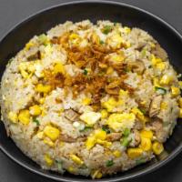 Roku Fried Rice · Roku Seasoned Chahan Fried Rice, pork chashu, eggs carrots, garlic and green onions.