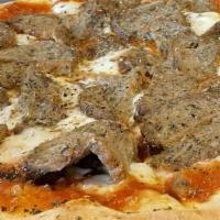 Meatball Pizza  · Marinara sauce, fresh mozzarella, sliced meatballs, finished with Parmesan cheese, oregano.