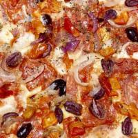 Capricciosa  · Italian ham, Gaeta olives, fresh mushrooms, marinated artichokes, fresh basil.