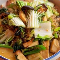 V Stir Fried Glass Noodles With Mixed Vegetables · Glass Noodle stir fried with Chinese cabbage, king oyster mushroom, bok choy, garlic, shitak...