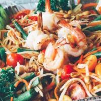 Green Papaya Salad · Spicy. Shrimp with green papaya tossed, green bean, tomato, peanut nut and spicy chili lime ...