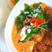 Panang Curry · Spicy. Pea, carrot in home made panang curry paste.