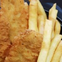 Chicken Strips With French Fries · Chicken Strips served with French Fries.