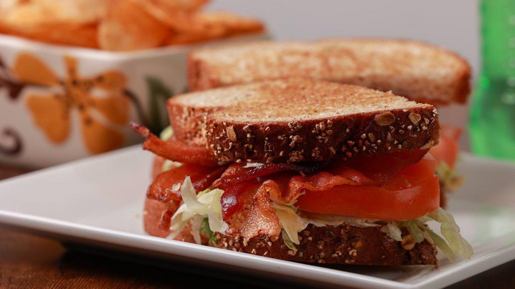 Blt Sandwich · Crisp bacon, lettuce, tomato, and mayo on toasted wheat bread.