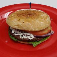 Feta Burger · Charbroiled burger topped with feta cheese. ADD FRIES AND A DRINK FOR AN ADDITIONAL CHARGE.