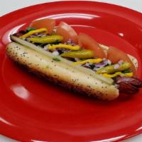 Chicago Polish · Polish hot dog, relish, tomatoes, onions, pickles mustard and a sport peppers.