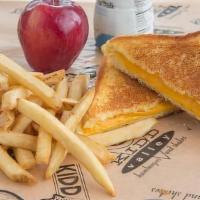 Kids Grilled Cheese · Kids Grilled Cheese on Texas Toast with American Cheese, French Fries, Apple Slices and choi...