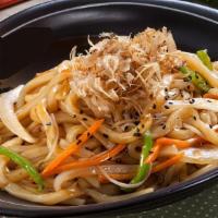 Chicken Yakiudon · Pan frying thick udon noodle with veggies and special sauce