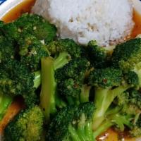 Broccoli Oyster Sauce · Broccoli sautéed in garlic, Thai herbs and oyster sauce.