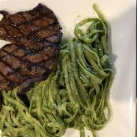 Tallarines Verdes · Noodles smothered with spinach and basil sauce with your choice of  Choice Ribeye or Chicken.