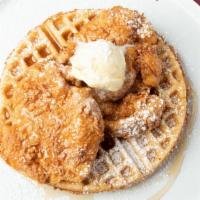 Chicken And Waffle (1 Piece) · House breaded fried chicken breast (2), whipped butter, syrup, and powdered sugar. Served wi...