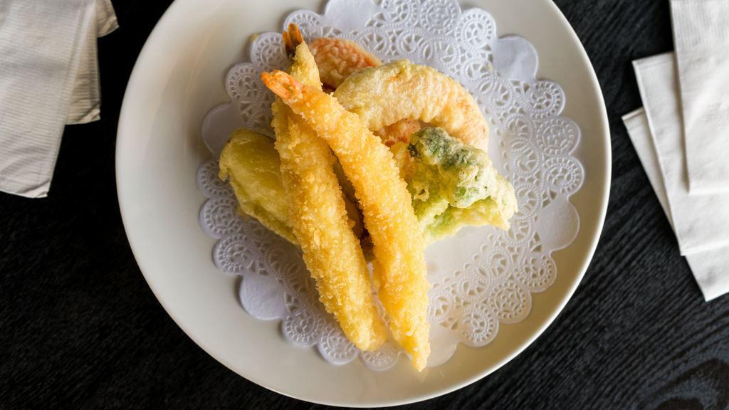 Tempura With Shrimp & Vegetables · Served with miso soup or green salad and rice.