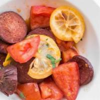 Armenian Spicy Sausage (Sujok)
 · Gluten-free, spicy. Homemade hot spicy sausages, sauteed with diced tomatoes in lemon olive ...