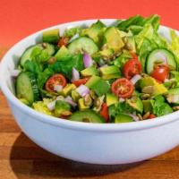 Veggie Salad · w/ avocado, tomato, red onion, cucumber + pumpkin seeds