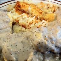 Dick'S Homemade Biscuits & Gravy · Three homemade biscuits with choice of hash browns or Dad's potatoes all smothered with our ...