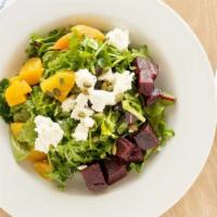Beet Salad · Mixed greens, goat cheese, roasted beets, pepitas.