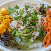 Teriyaki Chicken · Rotisserie Chicken, green onion, cilantro, mango, pickled carrots, sesame seeds & teriyaki s...