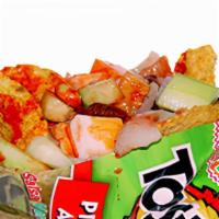 Tostilocos · choose the chips, tostito, doritos, chetos, takis, pork skin, mango, cucumber, jicama, Japan...