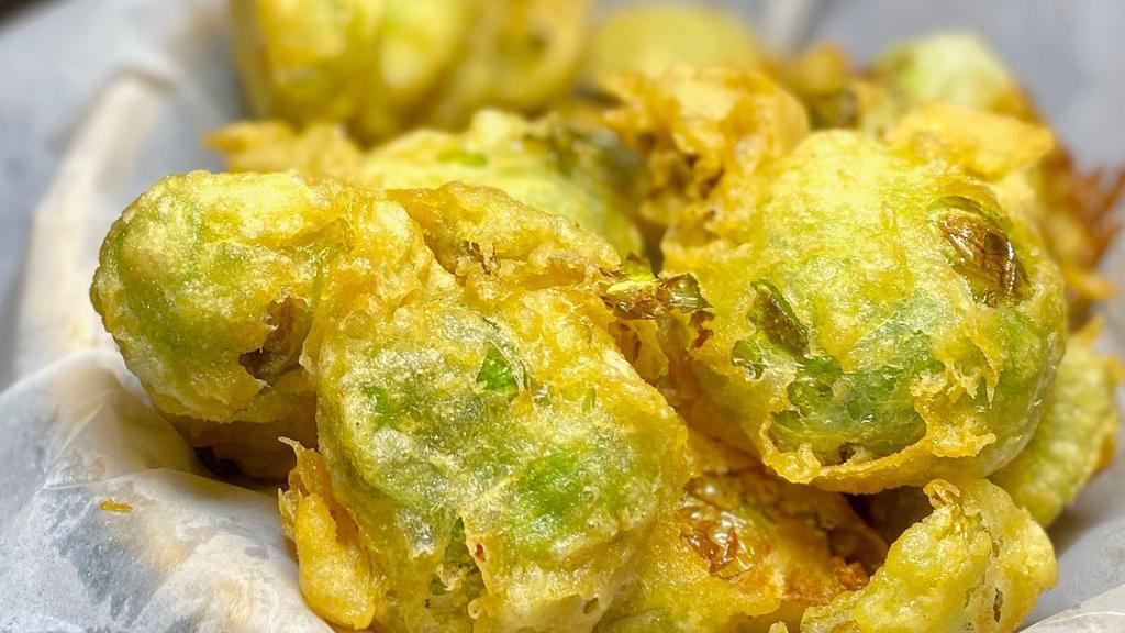 Brussel Sprouts Tempura · Vegetarian. Deep-fried tempura brussel sprouts.
