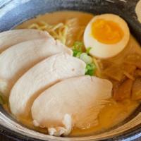 Miso Ramen (Chicken) · Chicken broth flavored with miso base. Served with medium-thick wavy noodles, 4 slices of ch...