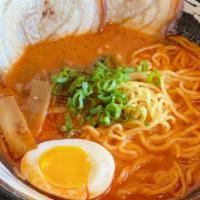 Spicy Miso Ramen (Pork) · Pork broth flavored with miso base and spicy sauce. Served with medium-thick wavy noodles, 2...