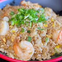 Shrimp Fried Rice · Stir-fried rice with onions, green onions, egg and 8 pc of shrimp.