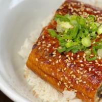 Teriyaki Fresh Eel Bowl (Unaki) · Teriyaki eel. Served over a bowl of white rice.