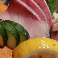 Hamachi Sashimi · Raw Yellow tail .
Consuming raw or undercooked seafood or shellfish may increase your risk o...