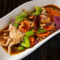 Cashew Nut Chicken · Stir-fried with chili paste and sugar, this dish of chicken and cashew nuts includes red and...