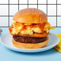 The Runyon · Egg. Sausage. Cheese. Hashbrown. A vibey egg sandwich with 2 eggs scrambled, LA Breakfast sa...
