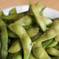 Edamame · Green soybeans, blanched and lightly salted and spiced.