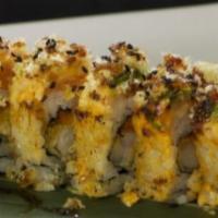 Honey Roll · Jumbo shrimp tempura, avocado, chili sauce cucumber, seared salmon, honey, & spicy mayo.