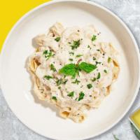 Alfredo Of Love Pasta · Fresh fettuccine pasta served with a creamy alfredo sauce and your choice of toppings.