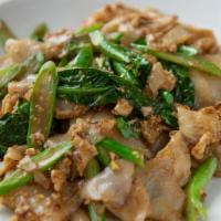 Pud See Ew · Stir-fried with wide rice noodles, egg, chinese broccoli and thai thick soy sauce.