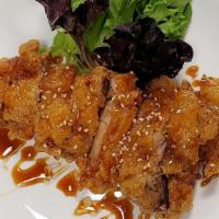 Honeyed Crispy Chicken · Deep-fried boneless chicken thigh topped with house honey ginger sauce. Served with spring s...