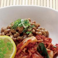 Kimchi Natto With Poached Egg · Well-known dishes of Korea and Japan come together for a new dish.