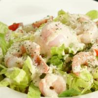 Shrimp Caesar Salad With Porched Egg · Shrimp with lettuce, cherry tomatoes and kaiware comes with a poached egg and parmesan chees...
