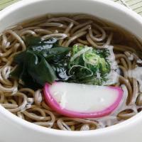 Small Soba · Homemade soy sauce based buckwheat noodle soup with fishcake, wakame, seaweed and green onion.