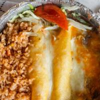 #2K. Enchilada · Served with rice.