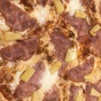 Hawaiian Pizza · Red sauce, five cheese blend, fresh mozzarella, ham, pineapple.