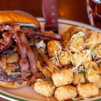 Whiskey · Bacon, Gorgonzola, Grilled Onions, Mushrooms & Housemade Steak Sauce with Leopald Bros. Colo...