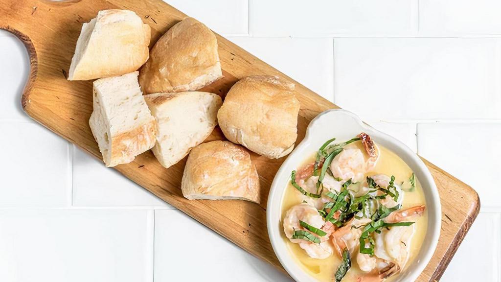 Scampi · Garlic, butter, sherry, and lemon. Served with ciabatta.