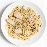 Linguini Piccata · Roasted chicken sauteed with butter, garlic, lemon, white wine, and capers.