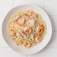 Linguini Misto Mare · Shrimp and white fish with lemon, butter, garlic, and white wine.