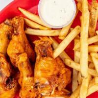 8 Wings · All Wings come with Fries. Choice of Ranch or Blue Cheese. Served with Your Choice of Sauce