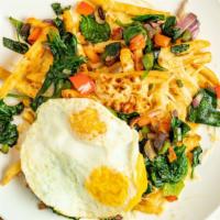 The Whole Garden Skillet · Eggs your way, sautéed red onion, red and green bell pepper, mushrooms, spinach, and tomatoe...